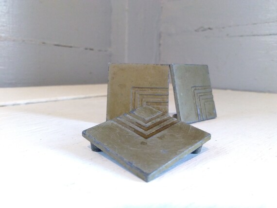 Vintage Art Deco Waterfall Drawer Pulls Knobs Square Dresser Etsy