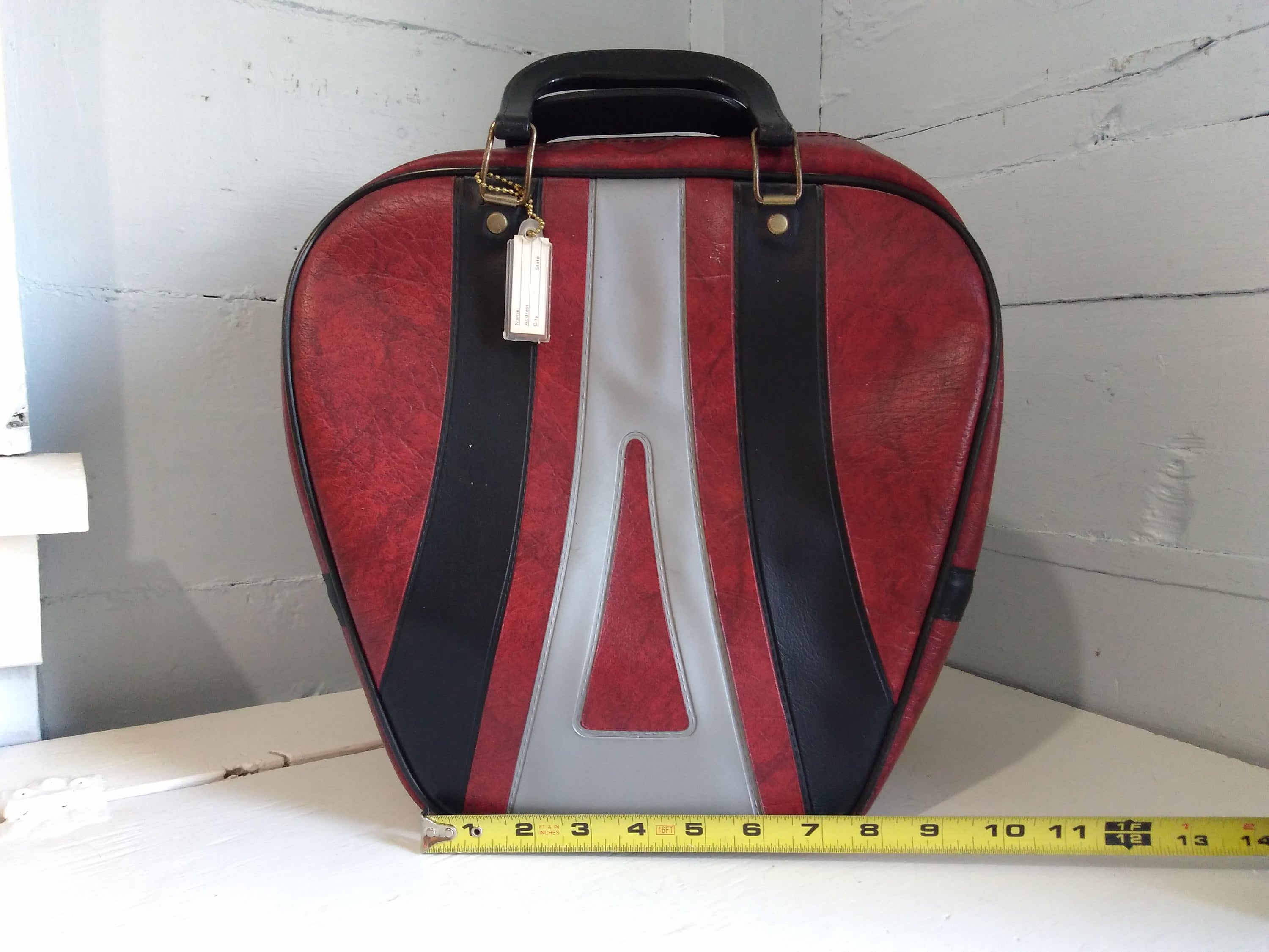 Vintage Retro Bowling Bag Heart Shaped Vinyl Gray Maroon Gray Black