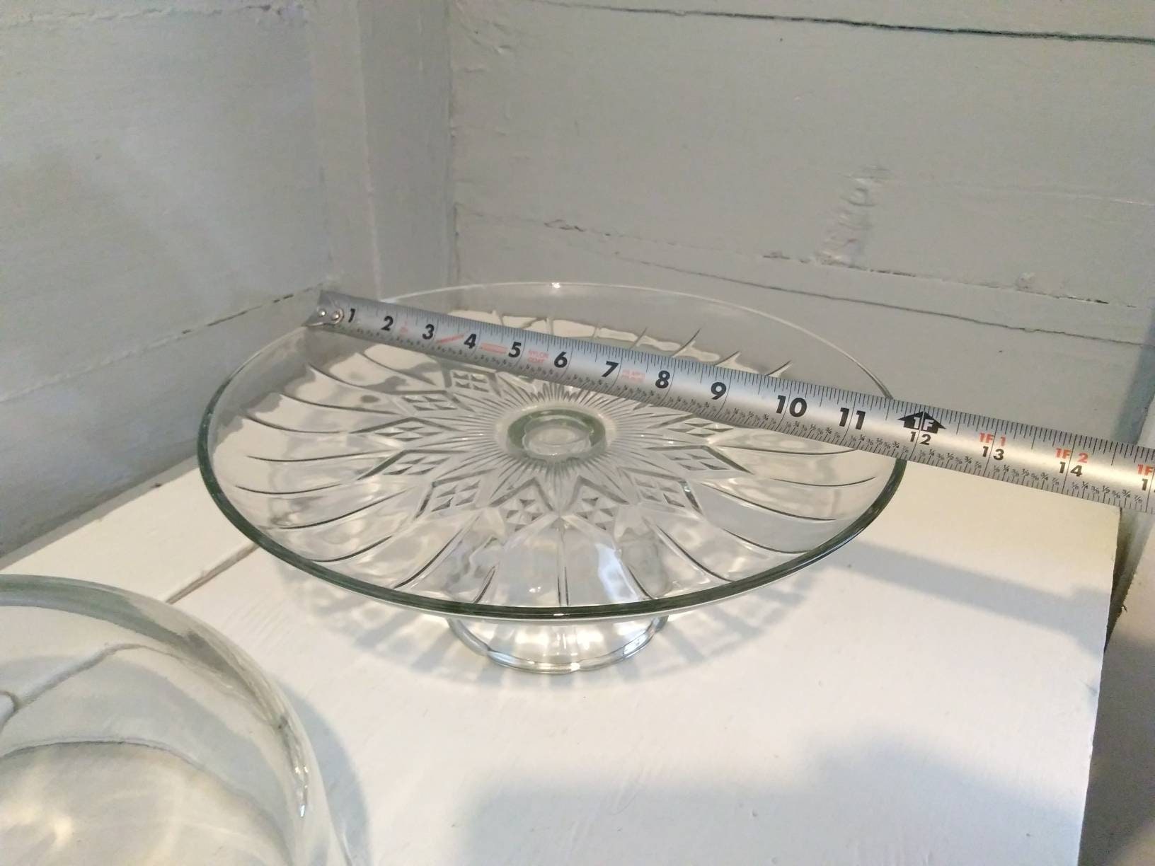 80s Heavy Glass Cake Stand with Dome Lid Dual Punch Bowl Set Upside Down Anchor Hocking Canfield