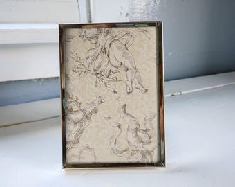 Small Vintage Metal Picture Frame Shiny Brass Color MidCentury Flat Front Edge Minimalist Design Easel Back Table Top RhymeswithDaughter