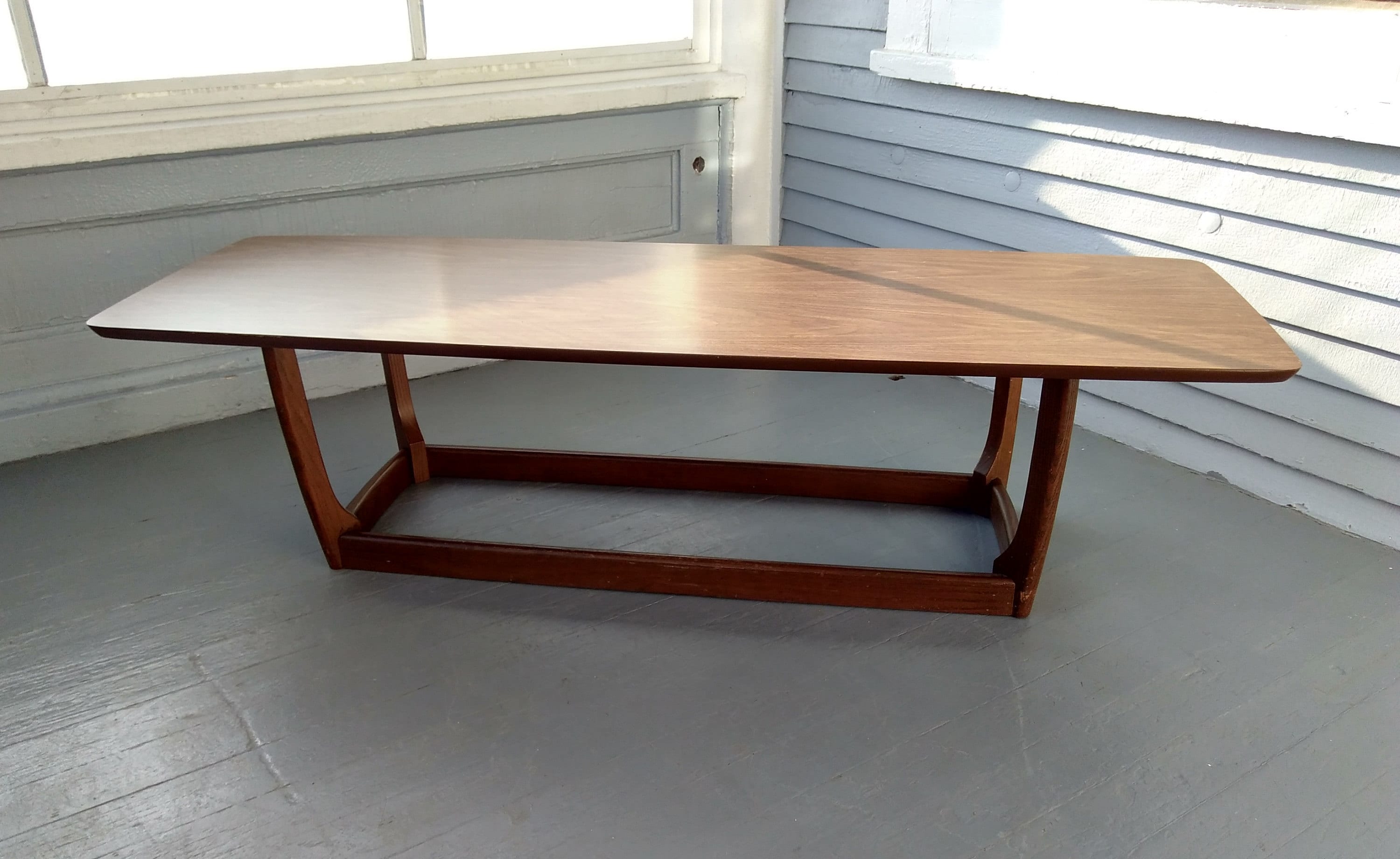 Vintage Surfboard Coffee Table Wood Laminate Large Long Narrow Mid