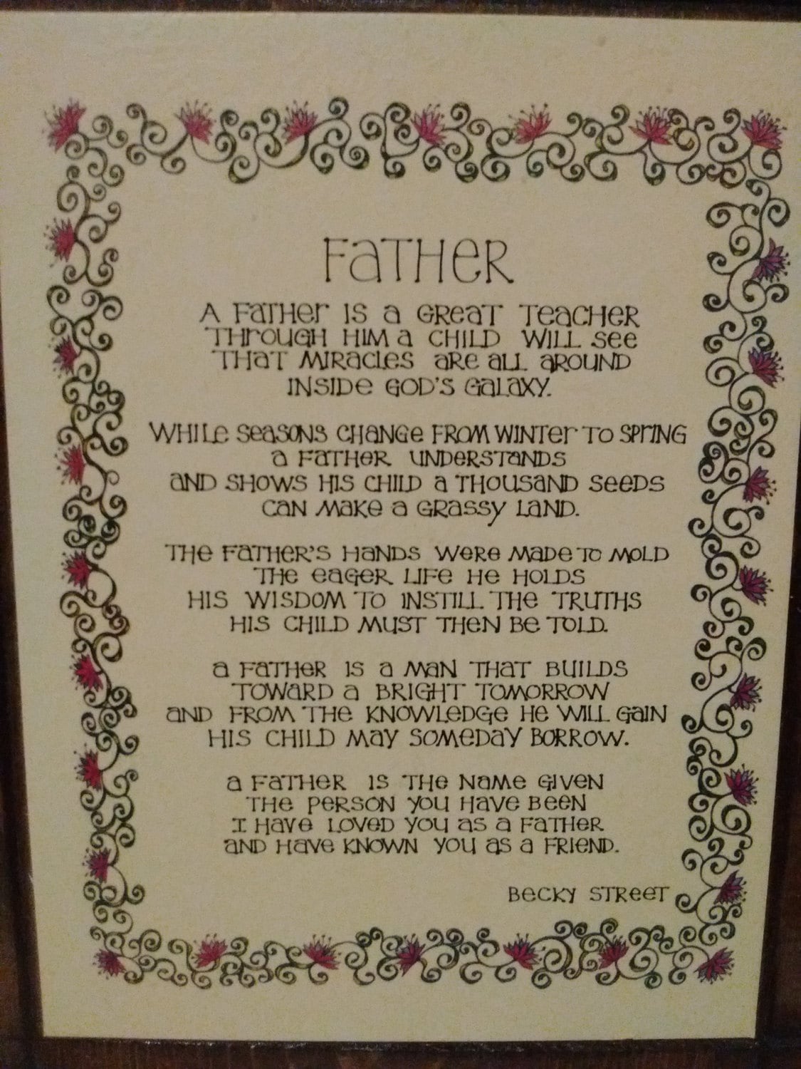 70s Retro Father Poem Wood Wall Plaque Wall Hanging Art By Becky Street ...