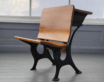 Antique Kids Desk Kids Bench Folding Bench Preschool Kindergarten School Age Childs Desk Wood and Metal RhymeswithDaughter