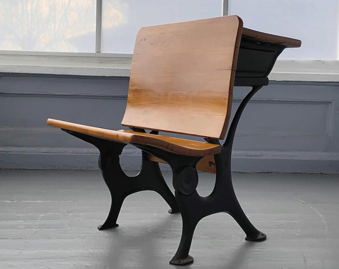 Featured listing image: Antique Kids Desk Kids Bench Folding Bench Preschool Kindergarten School Age Childs Desk Wood and Metal RhymeswithDaughter