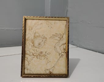 Small Vintage Metal Picture Frames Brass Color Mid Century Beautiful Floral Etched Design Easel Back Table Top RhymeswithDaughter