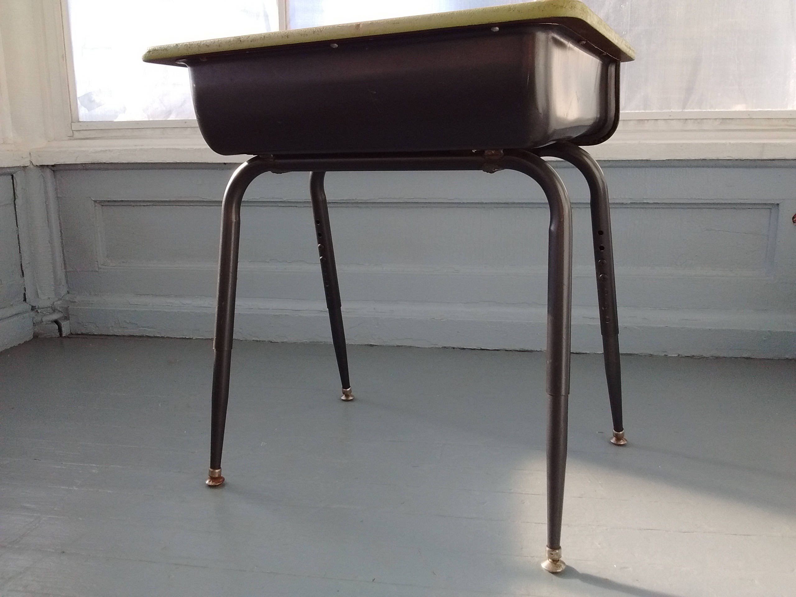 Vintage Kids Desk School Age Childs Desk Adjustable Metal and Wood Kids