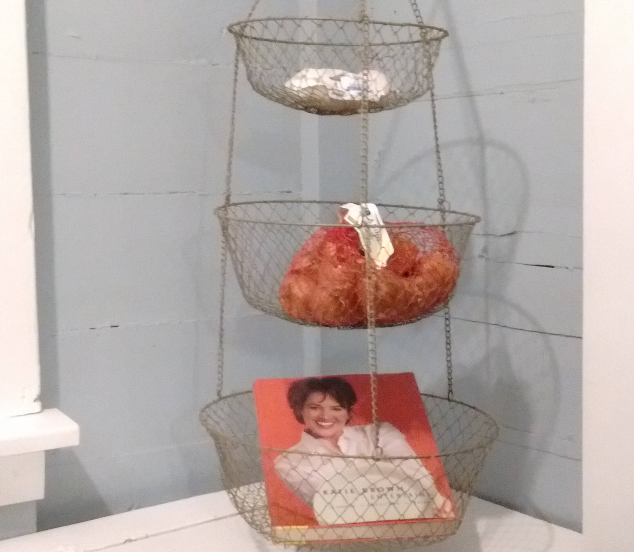 Vintage, Large, Wire Mesh Baskets, Hanging Baskets, Collapsible Baskets