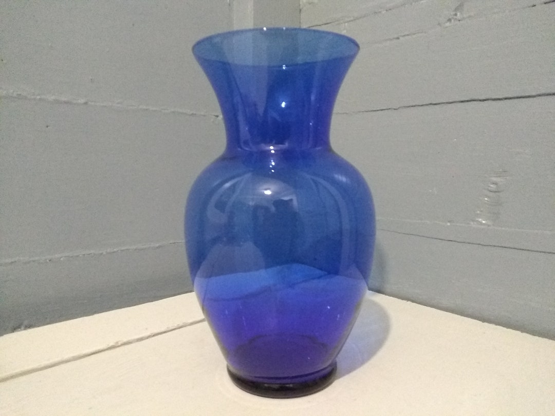 Vintage Cobalt Blue Glass Flower Vase Large Decorative Mid Century ...