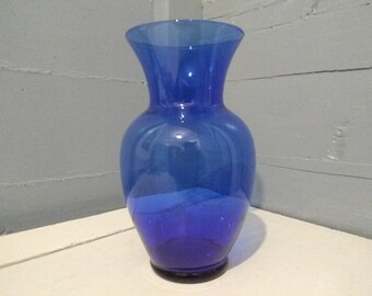 Vintage Cobalt Blue Glass Flower Vase Large Decorative Mid Century Modern Table Centerpieces Home Decor Photo Prop RhymeswithDaughter