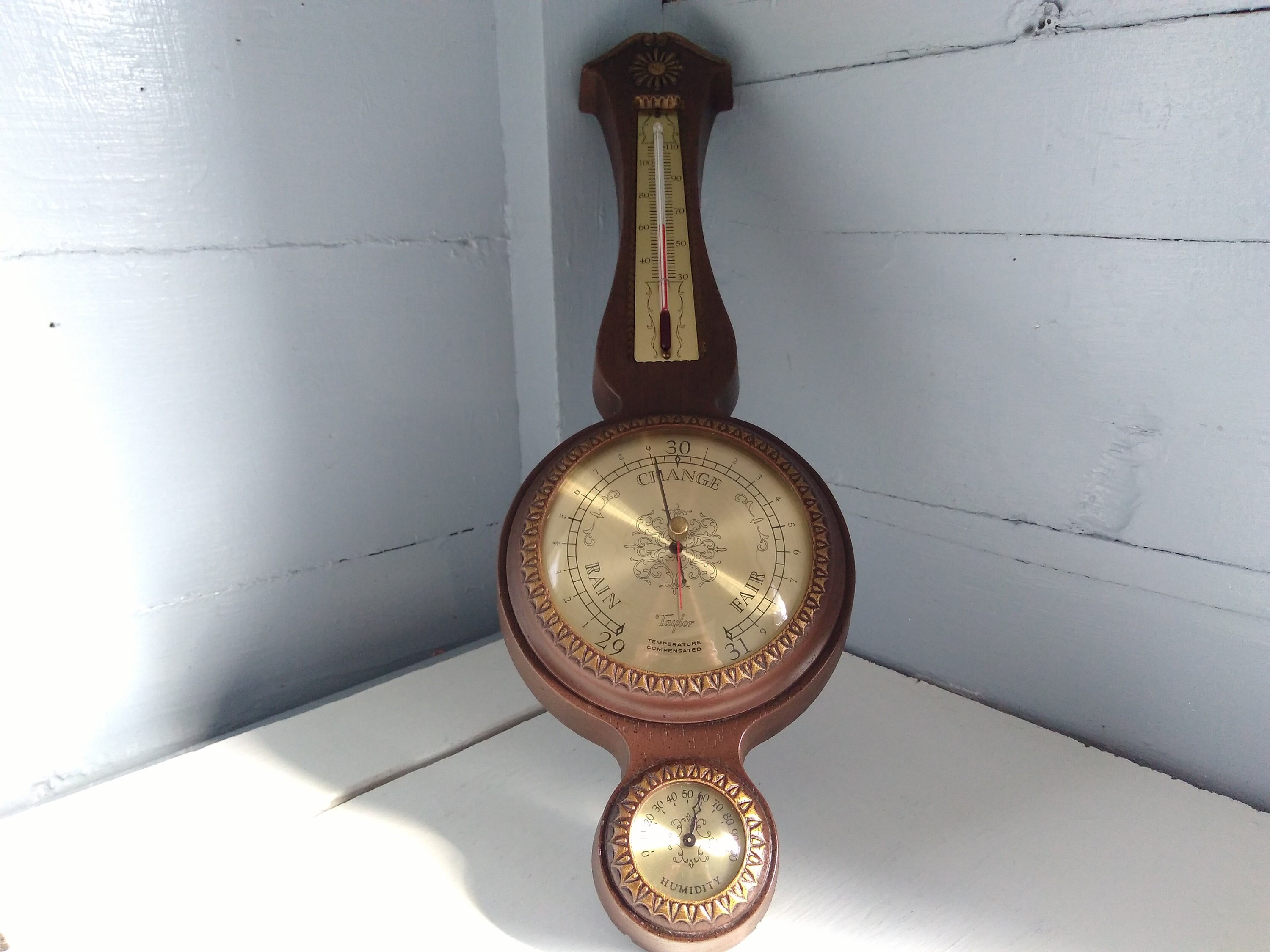 Vintage Working Barometer, Indoor Outdoor Weather Station, New in Box  Taylor, Temperature Barometer Humidity Wall Mount 