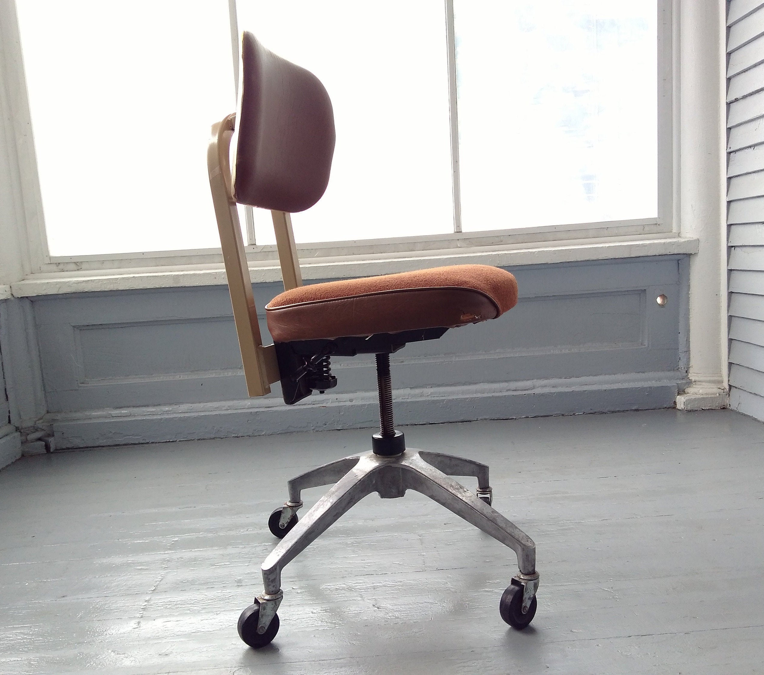Vintage Desk Chair Office Chair Mid Century Modern Metal Upholstered Rolling Swiveling