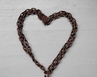 Antique Hand-Forged Iron Y-Chain with Hook, Rustic Industrial Logging Chain
