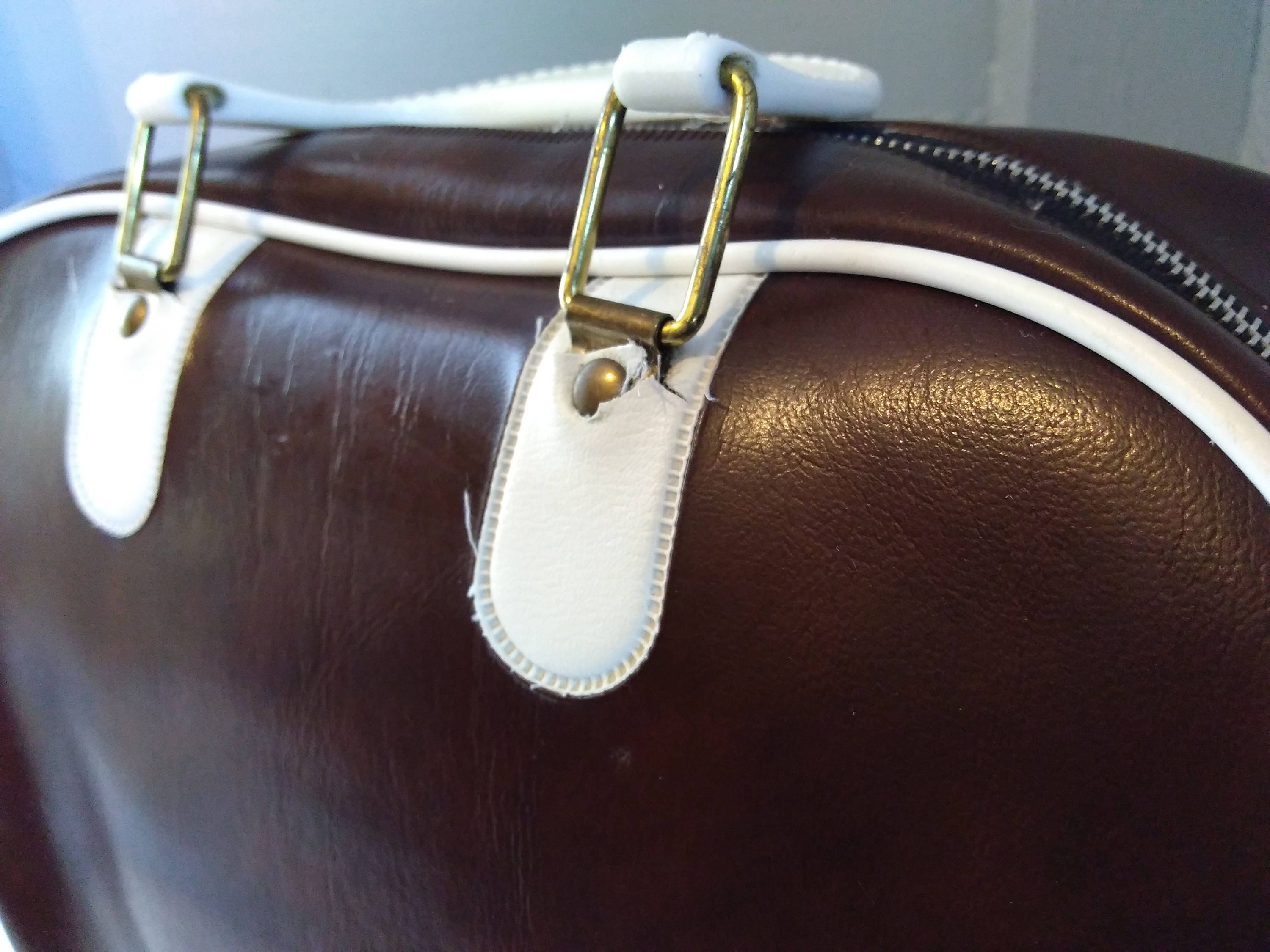Vintage Bowling Bag Bowling Ball Bag Purse Brown White Vinyl Retro