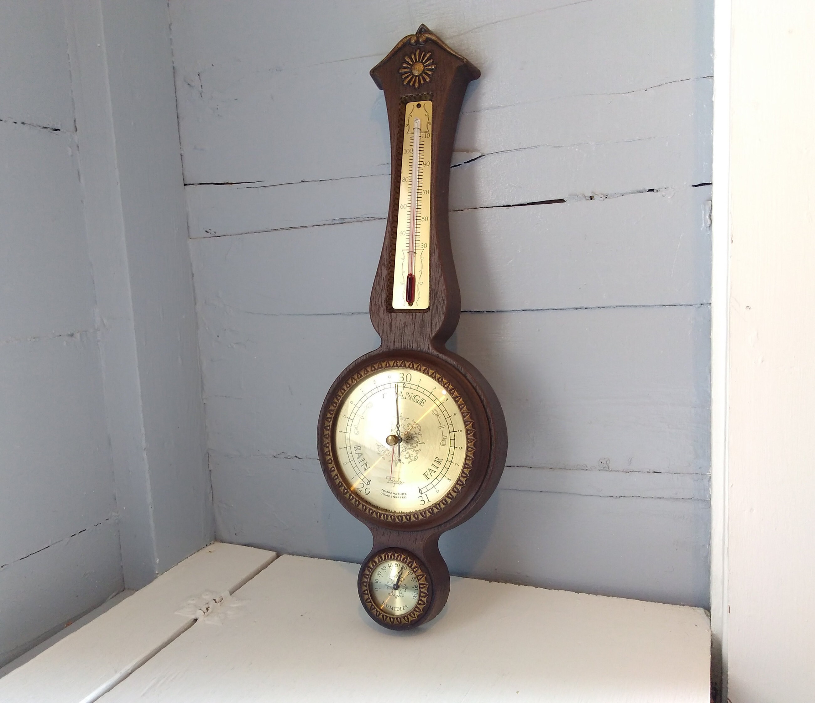 Vintage Working Barometer, Indoor Outdoor Weather Station, New in Box  Taylor, Temperature Barometer Humidity Wall Mount 