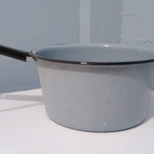 Vintage Blue Enamelware Pot: Farmhouse Kitchen Decor, Photo Prop, RhymeswithDaughter
