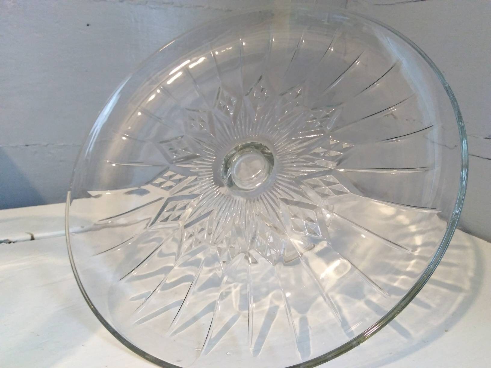 80s Heavy Glass Cake Stand with Dome Lid Dual Punch Bowl Set Upside Down Anchor Hocking Canfield