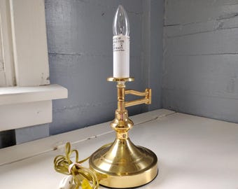 Vintage Metal Swing Arm Adjustable Reading Lamp Brass Finish Candlestick Shaped Lighting Mid Century Modern Photo Prop RhymeswithDaughter