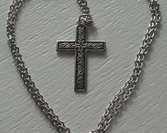 Necklace Cross Pendant Vintage Metal Silver Tone Kids Jewelry Religious Jewelry Christianity Gift Idea Photo Prop RhymeswithDaughter