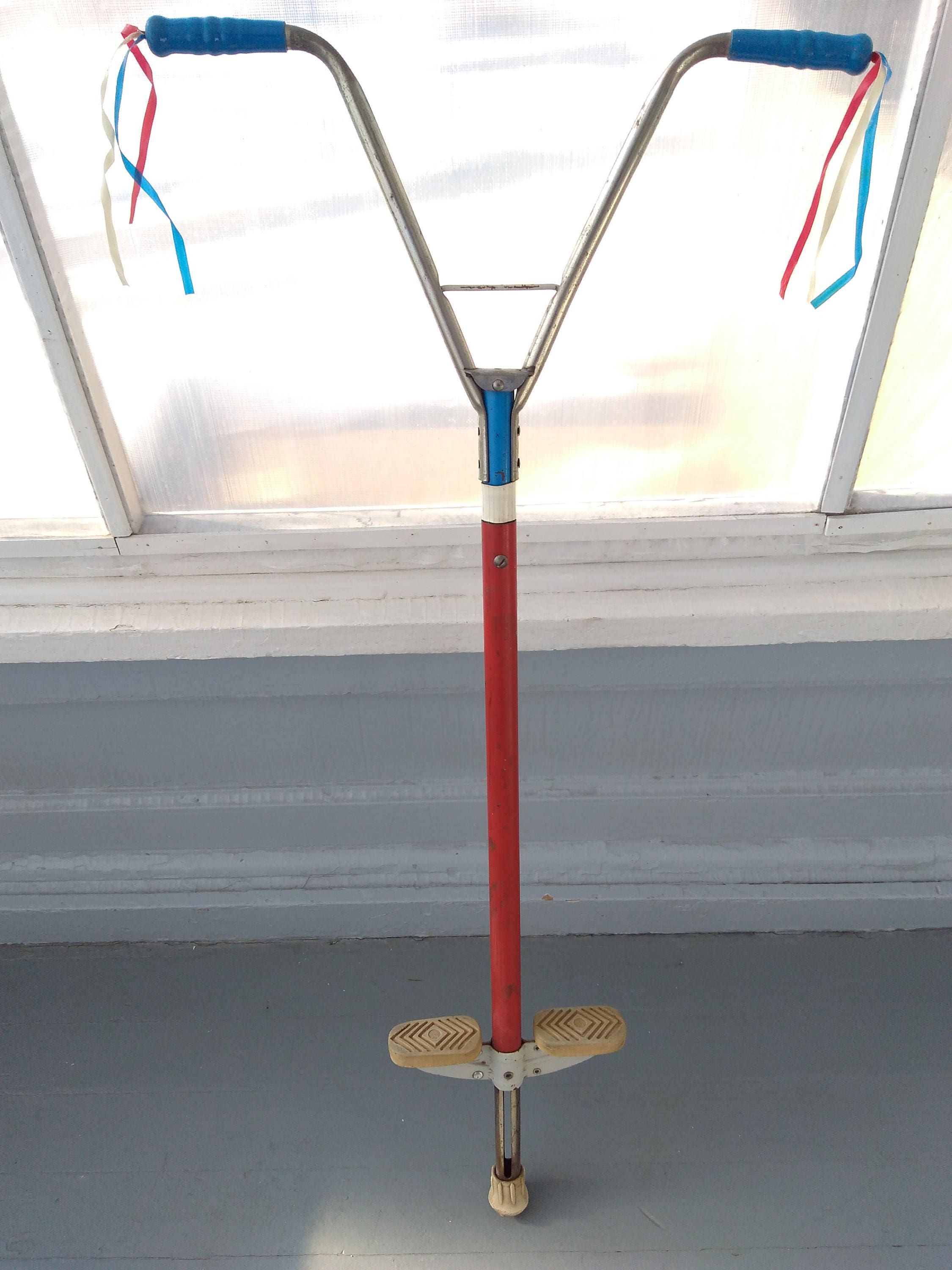 Vintage Pogo Stick Kids Toy Outdoor Toy Collectable Photo Prop Red