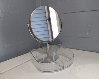Vintage Vanity Mirror with Makeup Tray Countertop Portable Shaving Mirror Two sided Regular and Magnified Photo Prop RhymeswithDaughter