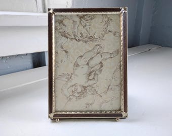 Small Vintage Metal Picture Frame Footed Brass and Brown Color MidCentury Decorative Edge Design Table Top Easel Back RhymeswithDaughter
