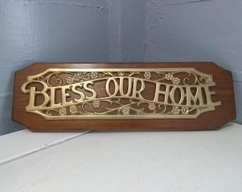 Vintage Sign Bless Our Home Hanging 3D Door Sign Home Decor Housewarming Gift Wedding Gift Religious RhymeswithDaughter