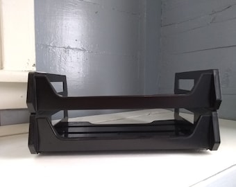 Vintage Stacking Black Paper Trays for Standard 8 1/2 x 11 Paper Office Decor Storage Organization Lot of Two RhymeswithDaughter