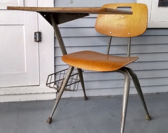 School Desk and Chair Kids Desk Back to School MidCentury Modern Vintage Metal Wood Laminate Furniture RhymeswithDaughter