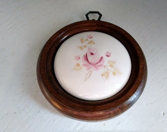 Wall Decor Framed Round Rose Tile Vintage Wall Hanging Farmhouse Country Decor Bedroom Decor Made by Lasting Products RhymeswithDaughter