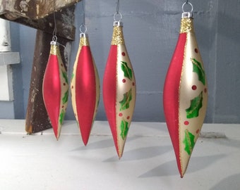 Vintage Christmas Ornaments Glass with Red Gold and Green Design Set of Four Photo Prop RhymeswithDaughter