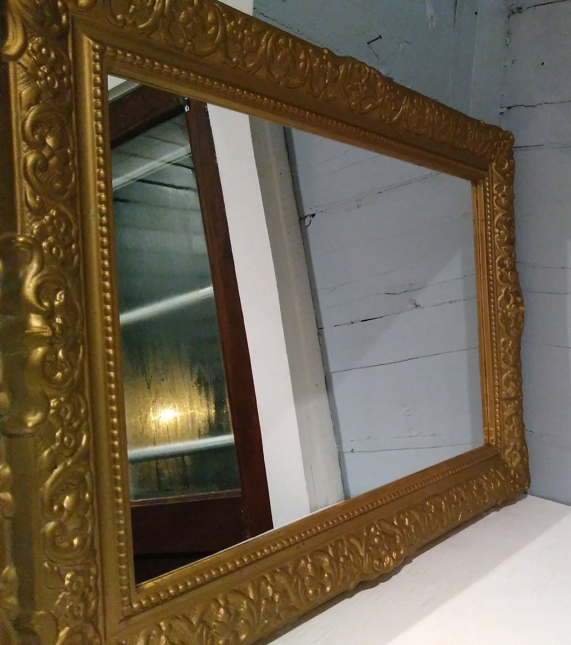 Vintage Large Mirror Wall Mirror Accent Mirror Rectangle Gold Bathroom