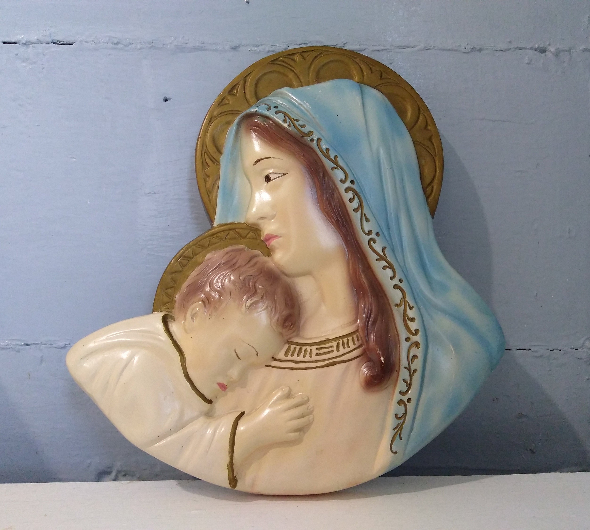 60s Mary and Baby Jesus Chalkware Wall Hanging Vintage ...