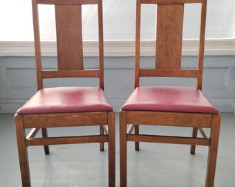 Antique Arts and Crafts Mission Oak Chairs Kitchen/ Dining Side Chairs Desk Chair Upholstered Seats Furniture  RhymeswithDaughter