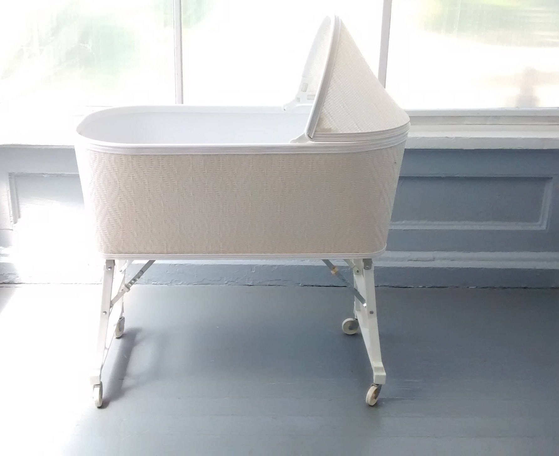 Vintage, Baby, Faux Wicker, Plastic, Standing, Wheels, Hood