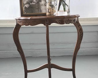 Antique Carved Wood End Table: Oval Accent Table, Decorative Legs, RhymeswithDaughter