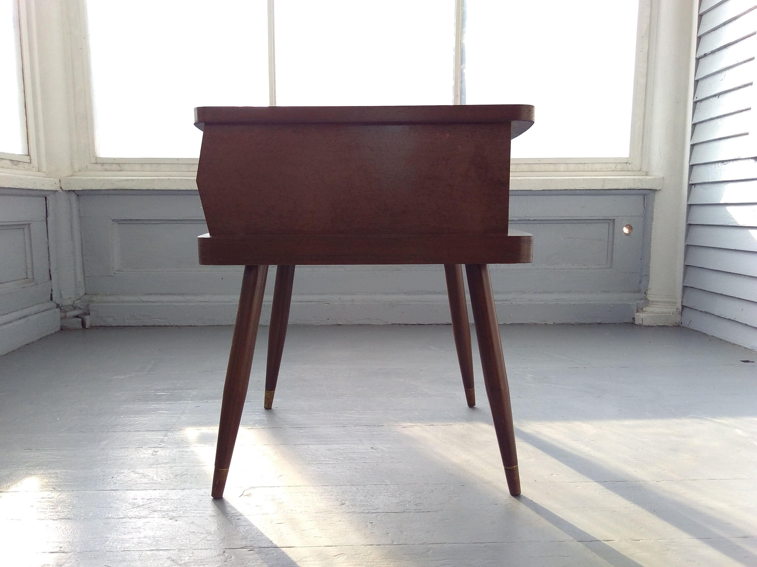 Vintage End Table Side Table Mid Century Atomic Era Wood Rectangle Two