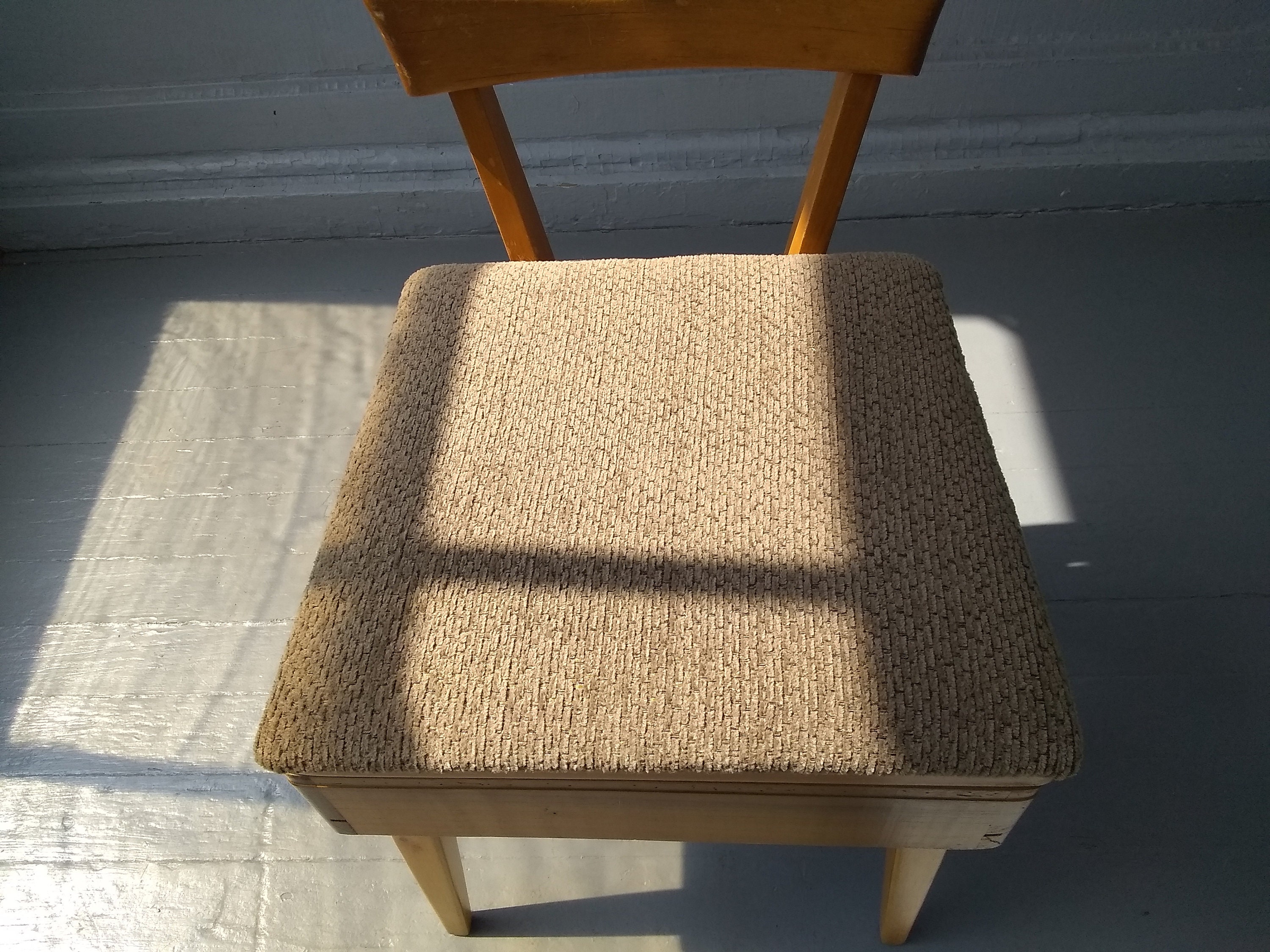 Vintage Wood Sewing Chair Vanity Chair with Hidden Storage Compartment MidCentury Danish Modern Upholstered Furniture RhymeswithDaughter