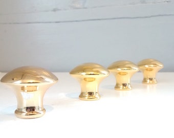 Vintage Brass Knobs Round Mushroom Shaped Furniture Hardware Cabinet Pull Round Lot of Four RhymeswithDaughter