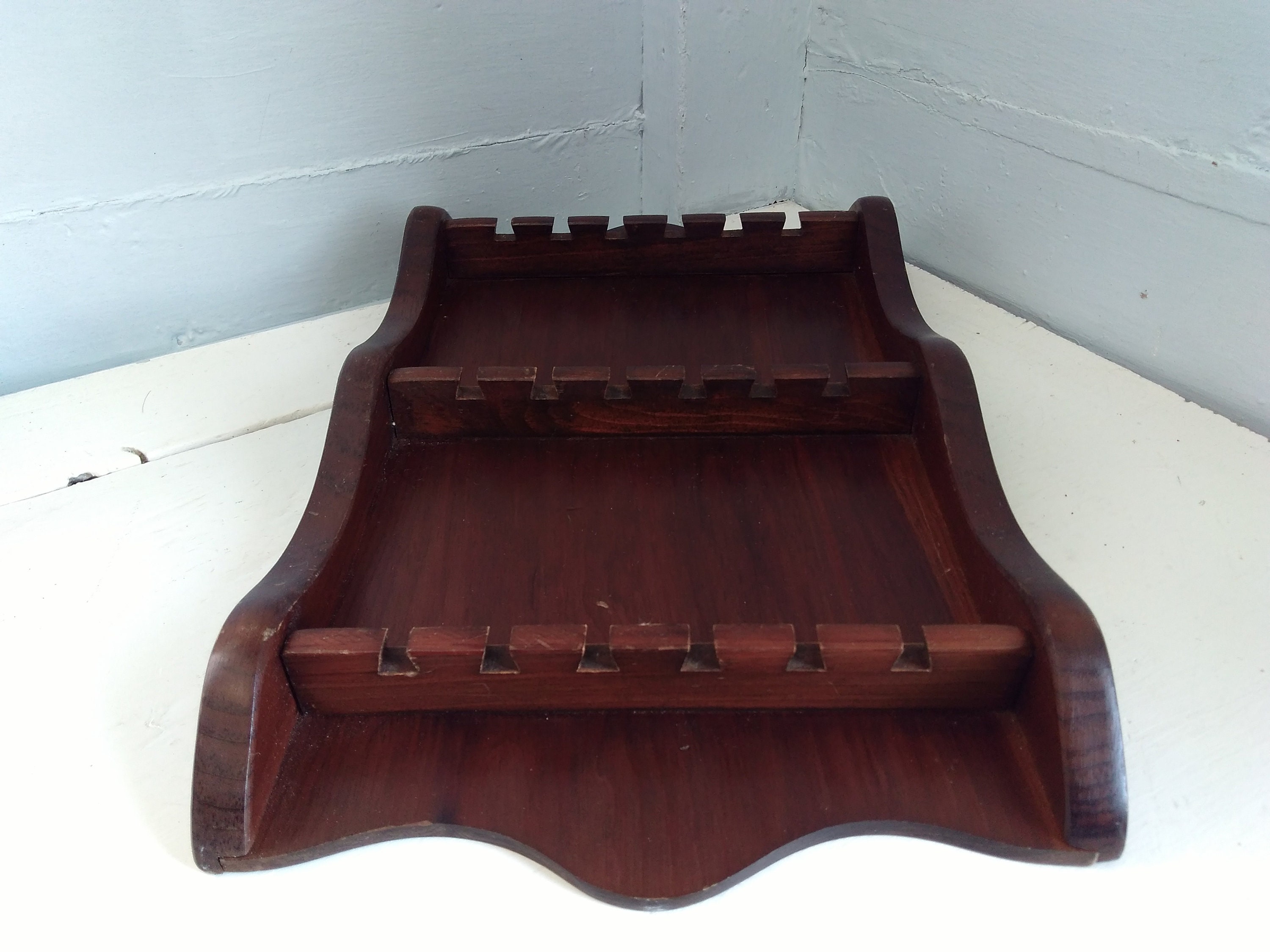 Wood Souvenir Spoon Collection Display Rack 18 Spoon Capacity Vintage