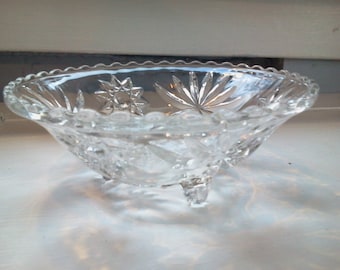 Candy Dish Glass Prescut Anchor Hocking Star and Fan Round Footed Photo Prop Dining Entertaining RhymeswithDaughter