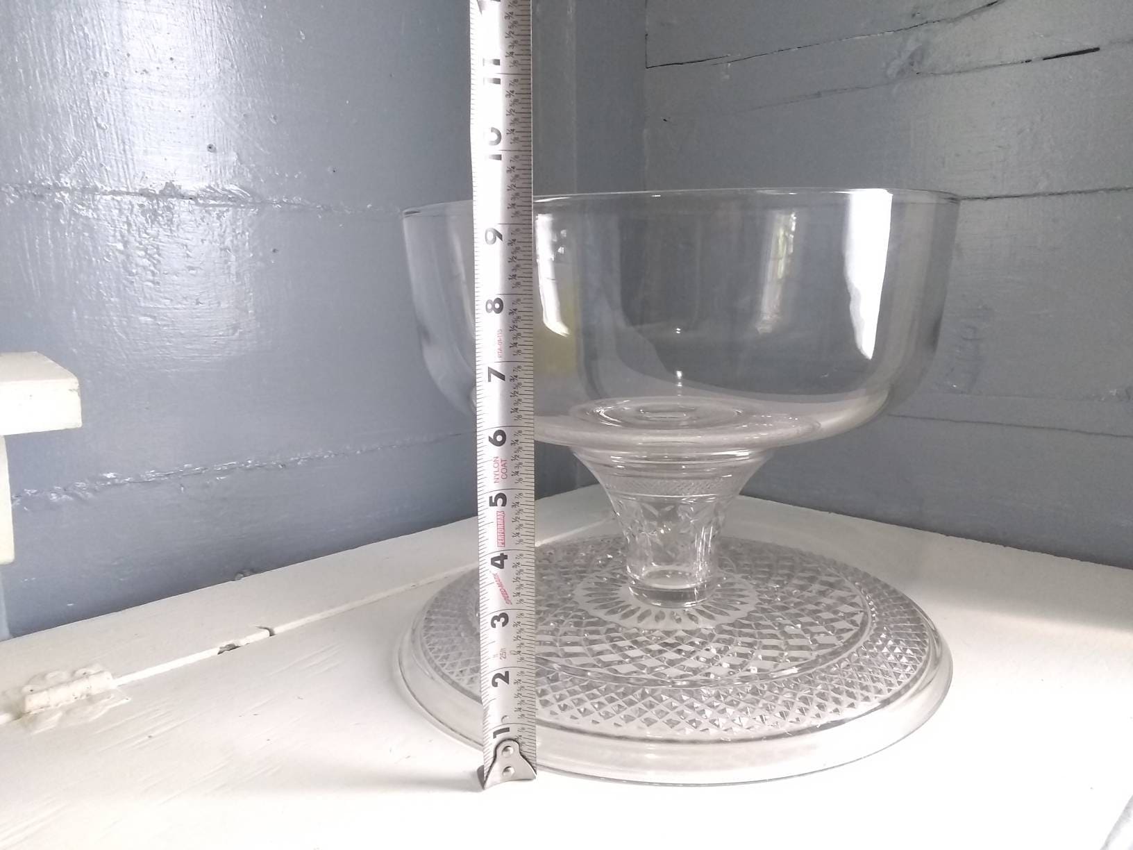 Vintage Heavy Glass Cake Stand with Dome Lid Dual Punch Bowl Set Upside