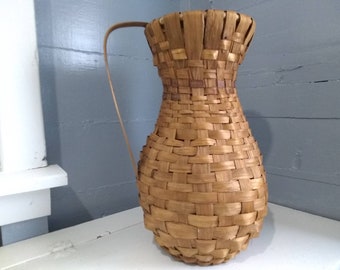 Vintage Wicker Floor Vase Made of Flat Reed Wicker Material Pitcher Shaped Great Dried Flower Display Vase Boho Country   RhymeswithDaughter