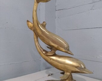 Large, Vintage, Brass, Dolphin, Statue, Beach, House, Decor, Nautical, Photo Prop, MidCentury Modern, RhymeswithDaughter