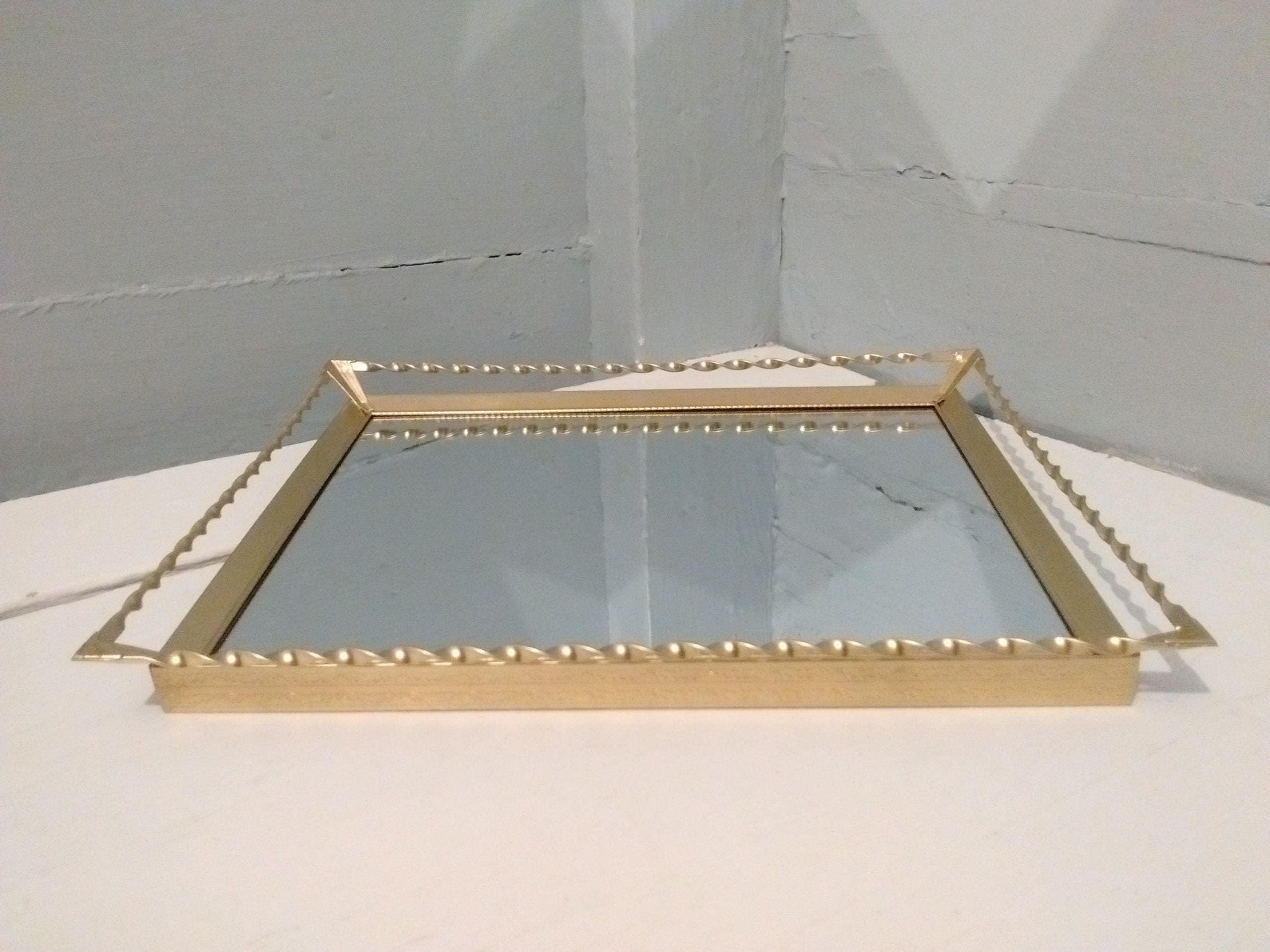 Vintage Vanity Mirror Tray Art Deco Metal Decorative Rectangle Gold RhymeswithDaughter