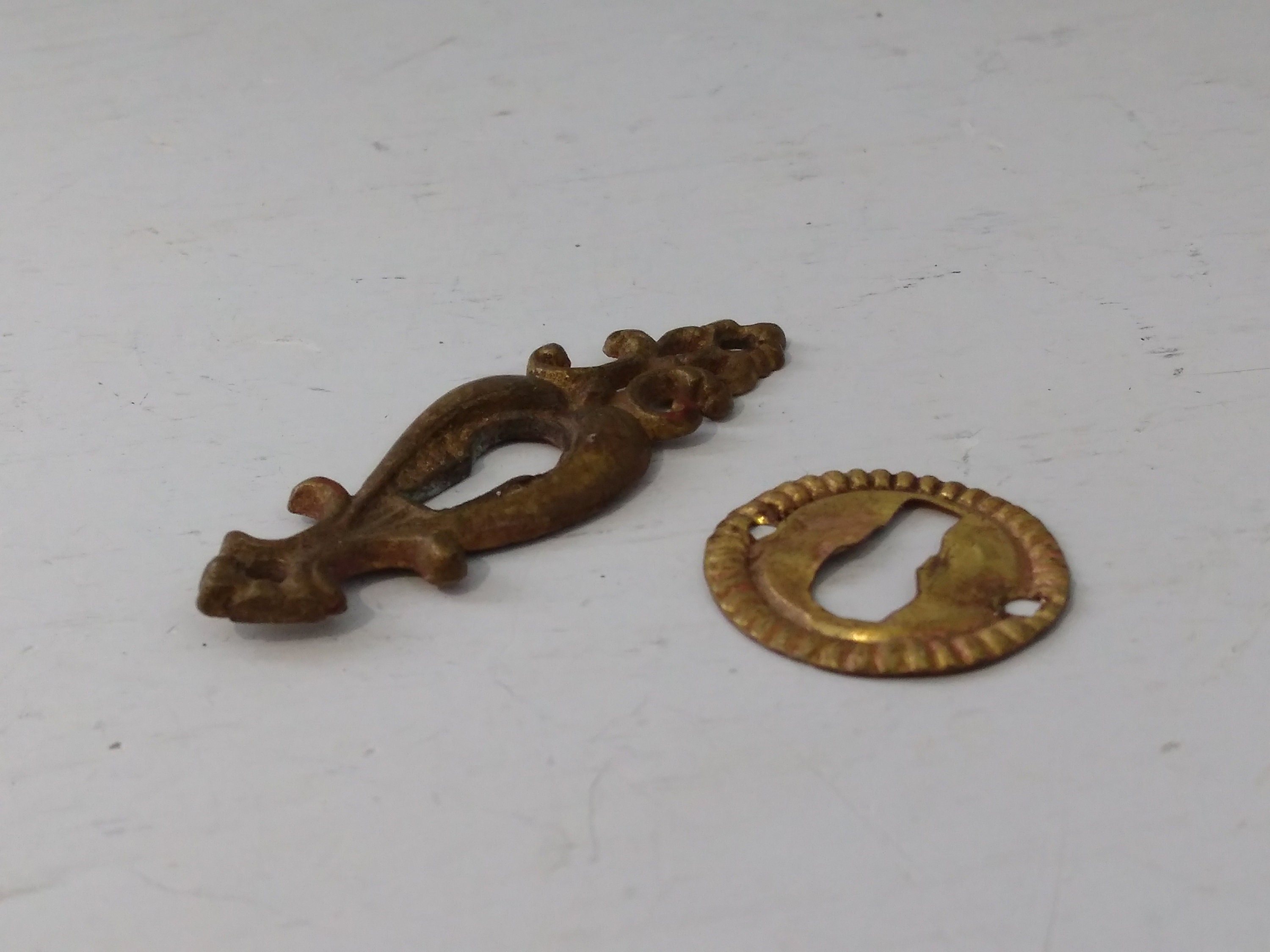 Two Antique Furniture Escutcheons Key Hole Covers Dresser Desk Small