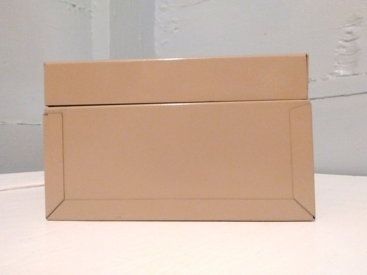Vintage index card file box recipe box 3 x 5 card file metal tan