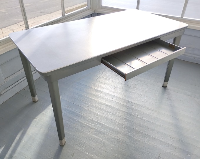 Featured listing image: Large Vintage Tanker Desk Made in the USA by Generalaire The General Fireproofing Company Youngstown Ohio Table Metal RhymeswithDaughter