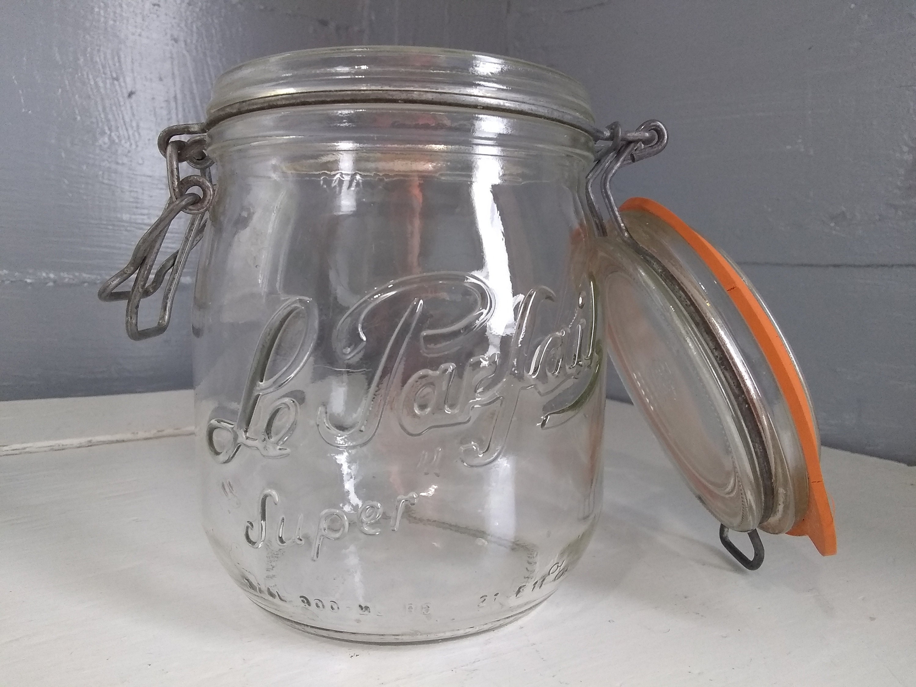 Vintage Le Parfait Glass Jar Wire Bale Lid 3/4 L Display Storage Jar