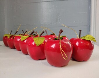 Vintage Christmas Tree Ornaments Red Apple Small Fruit Holiday Home Decor Photo Prop Gift Idea Set of 12 RhymeswithDaughter