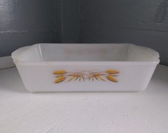 Dish Anchor Hocking Fire King Wheat Grass Glass 1 Quart Vintage Loaf Dish Baking Dish Kitchen Decor Photo Prop RhymeswithDaughter